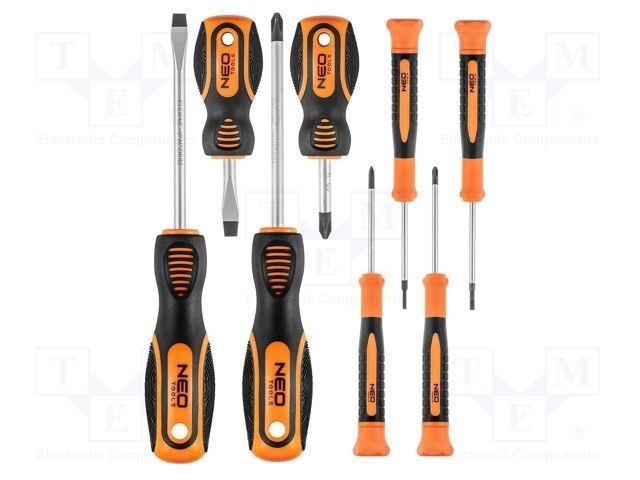 NEO TOOLS Kit 8 șurubelnițe Phillips și plată, oțel crom vanadium, m&acirc;ner ergonomic antialunecare