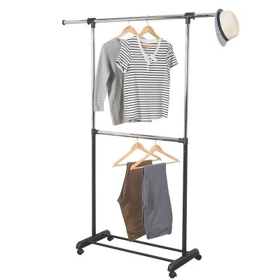 Suport umerase haine, stand incaltaminte, inaltime ajustabila 163x145x45 cm, 4 roti, otel cromat foto