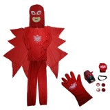 Costum Eroi in Pijamale, PJ Masks, pentru copii, Bufnita Amaya, rosu si manusa cu lansator, 3-5 ani, 100-110 cm