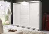 Dressing Alb 250cm cu Oglinda si LED, 2 Sertare, Rafturi, 215x61 cm
