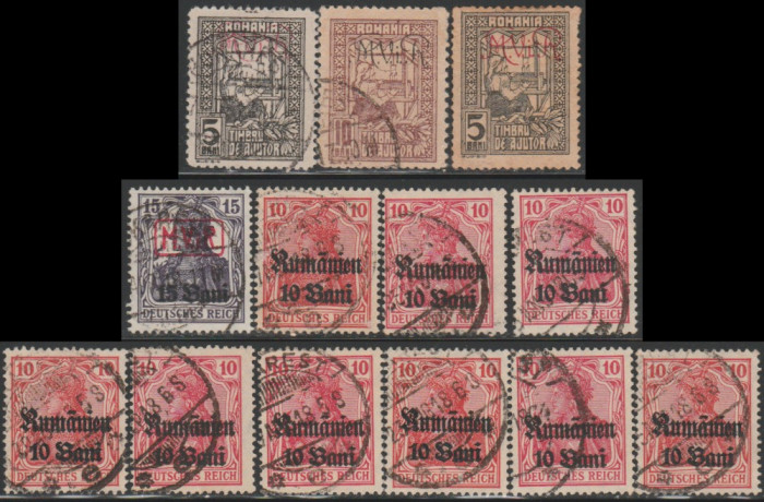 1917-1918 Ocupatia Germana in Romania - 13 timbre supratipar MViR + Rumanien