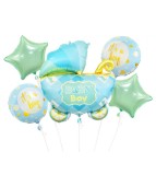 Set 5 baloane folie Baby Carriage pentru petrecerea baby shower, albastru -verde, Godan