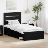 vidaXL Cadru de pat cu headboard Negru 90 x 200 cm Lemn de pin masiv 3411785