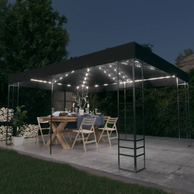 vidaXL Pavilion cu șir de lumini LED, antracit, 3x4 m foto