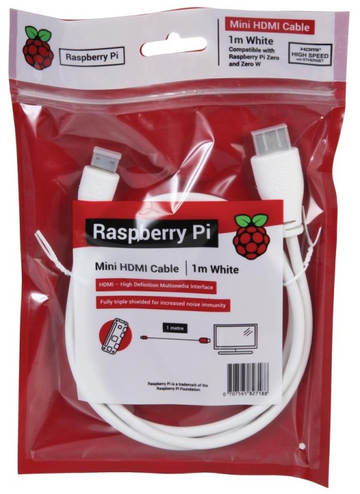 Cablu Mini HDMI la HDMI Raspberry Pi Zero, 1 m, Alb