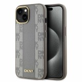 Husa MagSafe pentru Apple iPhone 15, DKNY, Checkered Mono Pattern, Bej
