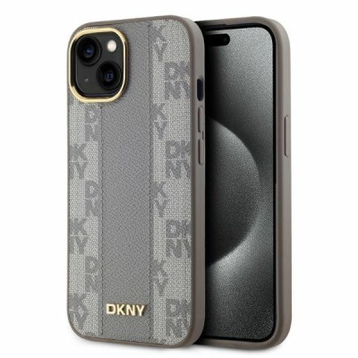 Husa MagSafe pentru Apple iPhone 15, DKNY, Checkered Mono Pattern, Bej foto