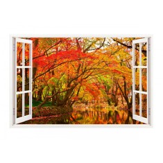 Sticker decorativ, Fereastra 3D, Padure, 85 cm, 322STK
