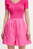 Hugo Blue pantaloni scurți culoarea roz, uni, high waist, 50536957