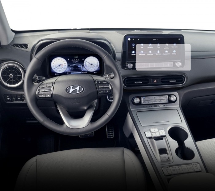Folie Protectie Navigatie Hyundai Kona Electric 2020-2021, Duragon, protectie Display Navigatie, silicon Transparent, Anti-zgarieturi, kit instalare