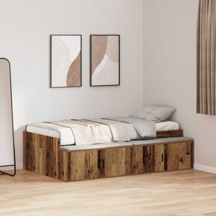 vidaXL Cadru de pat cu depozitare Lemn vechi 90 x 190 cm Lemn compozit 3335211