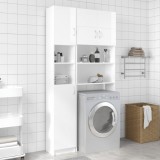vidaXL Dulap Baie Alb Extralucios 32x25.5x190cm Lemn, 4 Rafturi cu Usi + 2 Deschise, Mobilier Baie Inalt