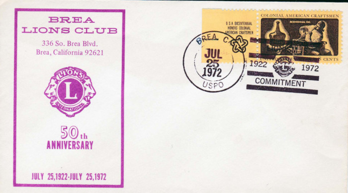 Plic LIONS CLUB,California, America,25 Iulie 1972