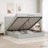 Cumpara ieftin Pat ottoman cu saltea Gri deschis 140 x 190 cm Catifea