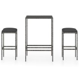 Cumpara ieftin Set mobilier bar de gradina, cu perne, 3 piese, gri, poliratan
