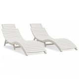 Cumpara ieftin Sezlonguri, 2 buc, alb, 184x55x64 cm, lemn masiv de acacia