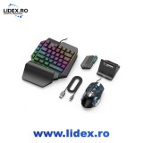 Set tastatura si mouse gaming, Rqiurpn, RGB, Adaptor convertor, Tastatura gaming, Compatibil telefoane mobile cu sistem de operare android, Negru
