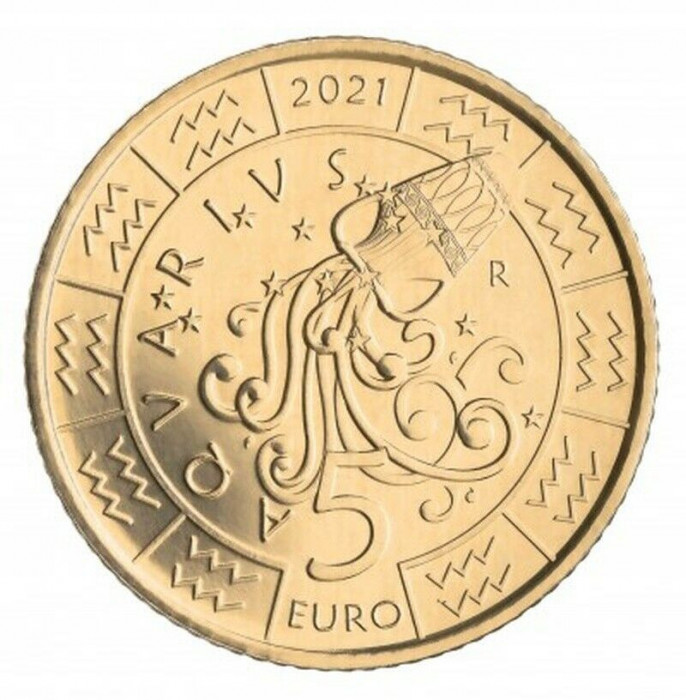 !!! RARR : SAN MARINO - 5 EURO 2021 , ZODIA VARSATOR - KM NEW - UNC