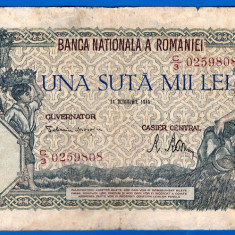 (22) BANCNOTA ROMANIA - 100.000 LEI 1946 (21 OCTOMBRIE 1946), FILIGRAN ORIZONTAL