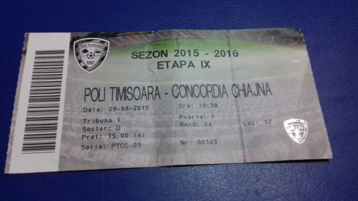 Bilet Poli Timisoara - Concordia Chiajna