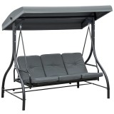Balansoar gradina, 3 locuri, gri, 195x117.5x175 cm, functie pat, perne captusite, max 240 kg, Rimini