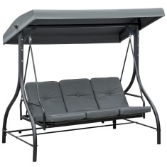 Balansoar gradina, 3 locuri, gri, 195x117.5x175 cm, functie pat, perne captusite, max 240 kg, Rimini foto