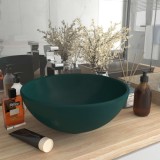 vidaXL Chiuvetă baie lux verde &icirc;nchis mat 32,5x14 cm ceramică rotund