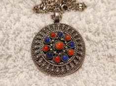 unic MEDALION argint AFGHAN TRIBAL splendid MASIV de efect OPULENT + Lant argint
