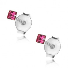 Cercei din argint 925, pătrățel - cristal Swarovski fuchsia, 2 mm