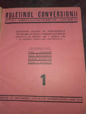 Buletinul conversiunii- repertoriu bilunar de jurisprudenta - 1937, nr 1 foto