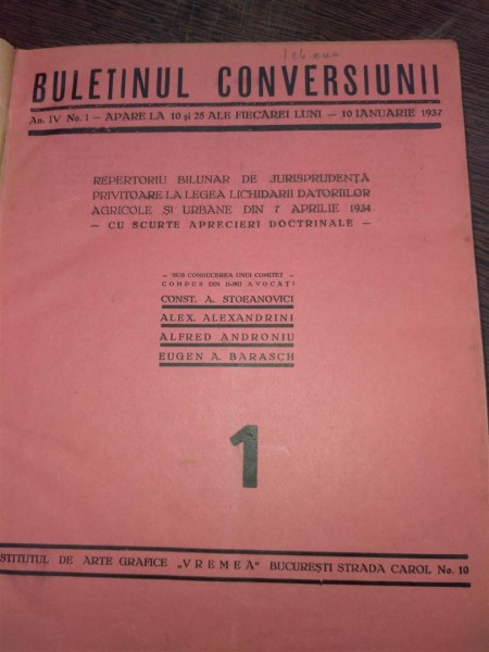 Buletinul conversiunii- repertoriu bilunar de jurisprudenta - 1937, nr 1