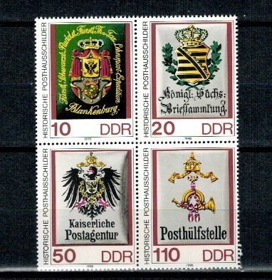 DDR 1990 - Embleme poștale, steme, format mare, serie neuzata in bloc foto