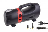 Compresor aer auto pompa 12V 230V AMiO Acomp-09 cu manometru integrat, presiune maxima 7 bar 100 PSI, cablu 3 m, furtun 40 cm, 270 x 115 x 100 mm