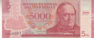 M1 - Bancnota foarte veche - Paraguay - 5000 guarnies - 2017 foto