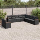 Cumpara ieftin Set canapele de grădină cu perne, 11 piese, negru, poliratan