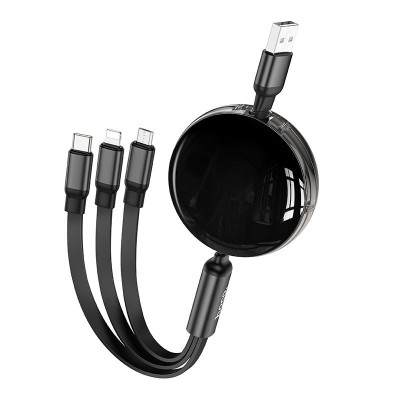 Hoco X78 - Cablu 3 in 1 USB-A la Lightning, Micro USB, Type-C 2A, 1m, Negru foto