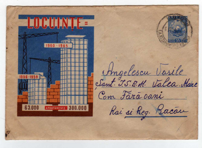 PROPAGANDA PLIC CU MARCA FIXA 55 BANI RPR 1965 CINCINALUL LOCUINTE