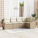 VidaXL Set de dining pentru grădină, 5 piese, cu perne Bej din Ratan Polimeric