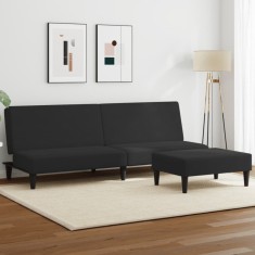 vidaXL Canapea extensibilă cu taburet, 2 locuri, negru, catifea