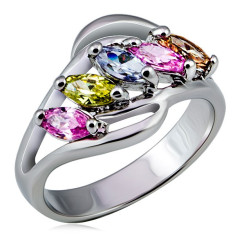 Inel din metal, brațe cu ramuri cu zirconii colorate așezate pe un șir - Marime inel: 51