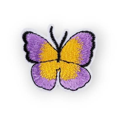 Aplicatie termoadeziva brodata, 36 x 40 mm, Fluture violet si galben foto