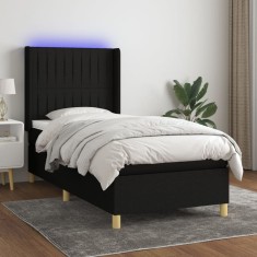 vidaXL Pat cu arcuri, saltea și LED, negru, 90x190 cm, textil 3138999