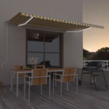 vidaXL Copertină automată cu LED &amp; senzor v&acirc;nt, galben&amp;alb, 500x350 cm