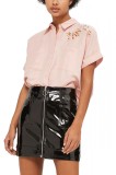 P619-813 Camasa casual, de culoarea caisei, accesorizata cu broderie