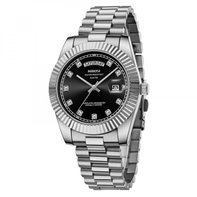Ceas barbati Nibosi Business Quartz Casual Analog Fashion Argintiu Negru foto