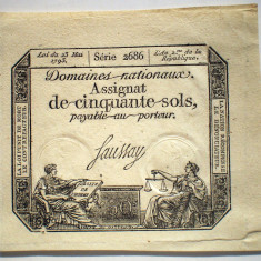 118 FRANTA REPUBLICA ASIGNAT 50 SOLS 1793 SR. 2686 XF/AUNC SAUSSAY