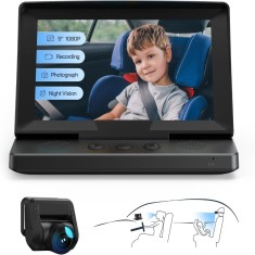 Monitor Video Auto Bebelusi, Ecran 5 inch, Camera 1080P Full HD, Unghi 150&deg;, Vedere Nocturna IR, Protectie Ochi, Supraveghere, Fotografiere, Negru