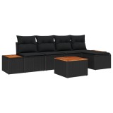 vidaXL Set de canapele pentru grădină cu pernă 6 pcs Negru Rattan poli 3348069