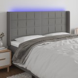 Cumpara ieftin Tăblie de pat cu LED, gri &icirc;nchis, 163x16x118/128 cm, textil