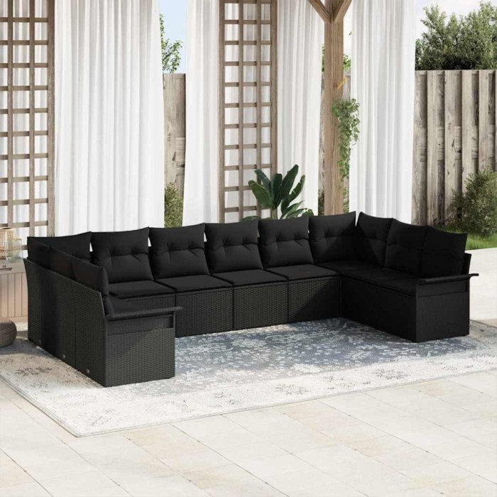 vidaXL Set de canapele pentru grădină 10 pcs Negru Rattan poli 3345543